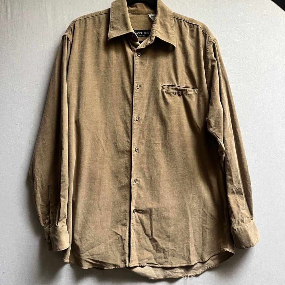 Gianni Brun Made in Italy Corduroy Button-Up Shirt Tan Brown Size M